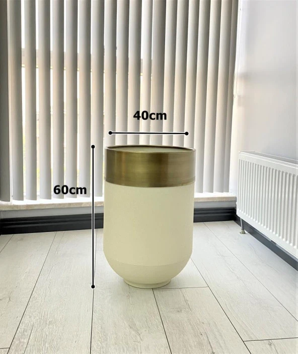 Dekoratif Eskitme Darbuka Beyaz Saksı 60cm - 3