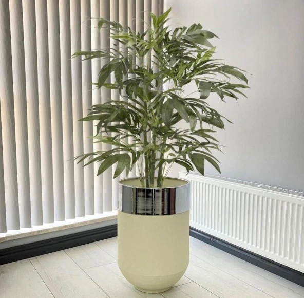 Dekoratif Krom Darbuka Beyaz Saksı 60cm ürün görseli 1