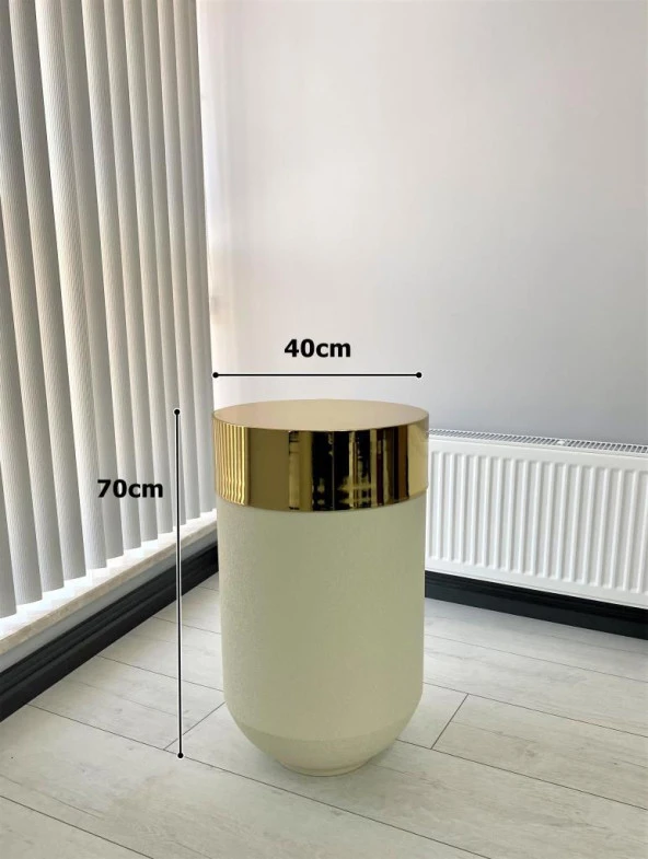 Dekoratif Gold Darbuka Beyaz Sehpa 70cm - 3