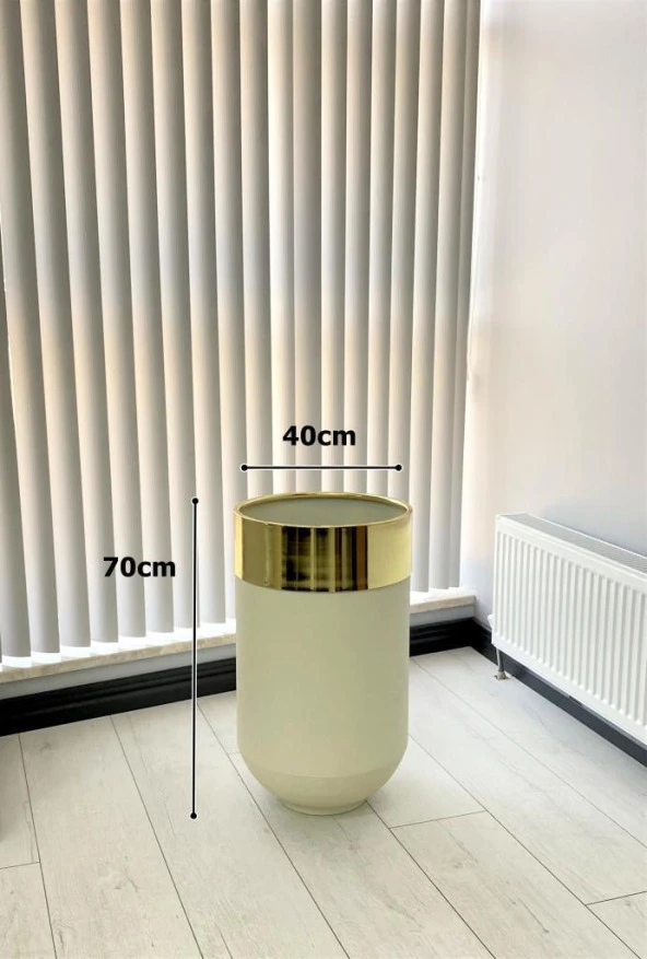 Dekoratif Gold Darbuka Beyaz Saksı 70cm - 3