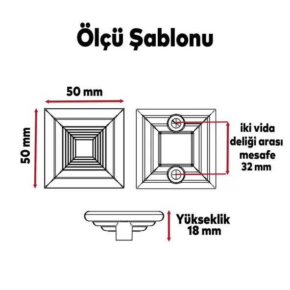 Prenses Kare Mobilya Çekmece Mutfak Kapak Dolap Dolabı Kulpu Kulbu 32 Mm Krom Sert Plastik Kulpları - Resim 2
