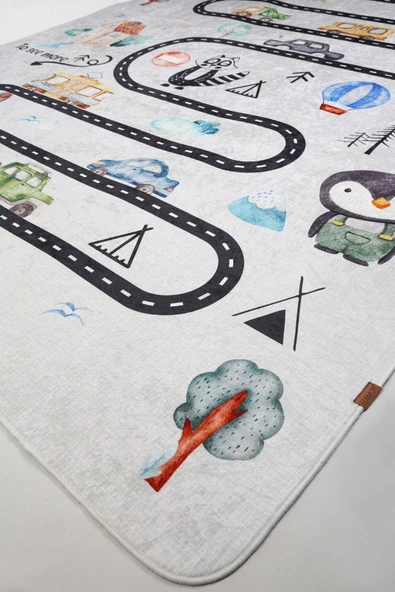 Araba Yolu 120x160 Cm Oyun Matı Bebek Ve Çocuk Halısı Gri - 2