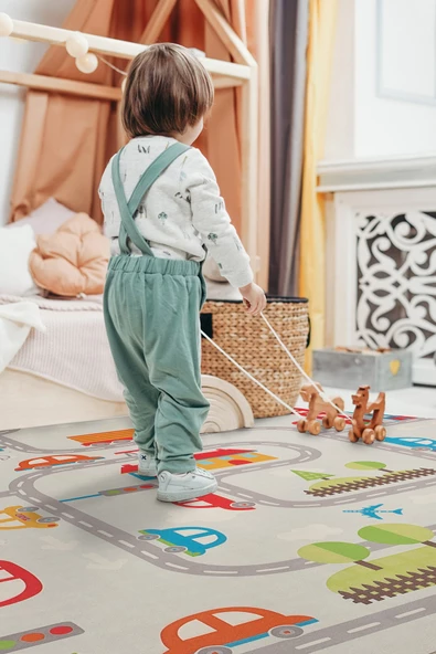 Road 150x150 cm Oyun Matı Bebek Ve Çocuk Halısı Yollar Arabalar - 2