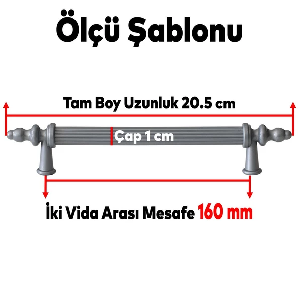 Polavit 160 Mm (SERT PLASTİK) Gri Mobilya Çekmece Mutfak Dolap Dolabı Kulpu Kulbu Kulpları - 5