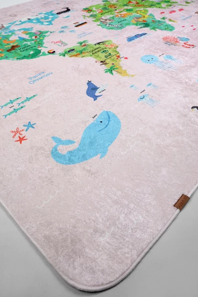 Dünya Haritası 150x150 Cm Oyun Matı Bebek Ve Çocuk Halısı Pembe - 4