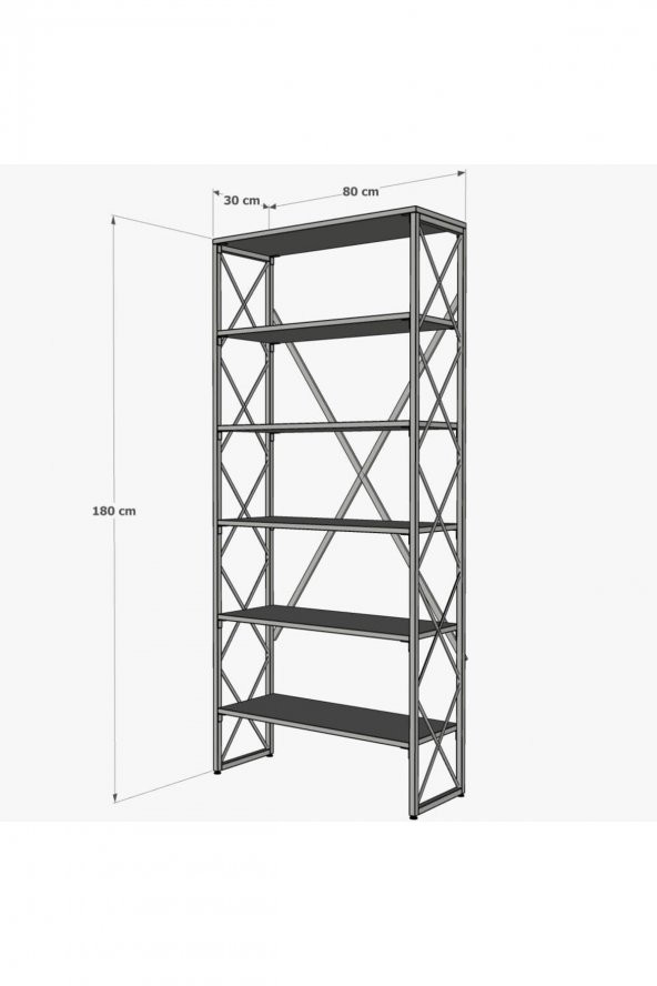 Erezoğulları Mobilya Ferforje Beyaz Ahşap 5 Raflı Kitaplık 80x30x180 - 2