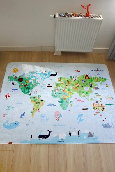 Dünya Haritası 160x200 Cm Oyun Matı Bebek Ve Çocuk Halısı Mavi - 5