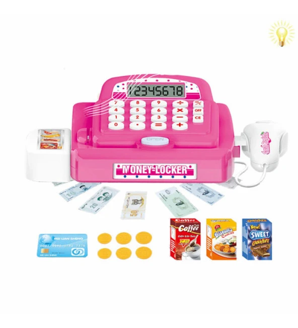 Sesli, Işıklı Dijital  Barkodlu Oyuncak Yazar Kasa ve Aksesuarları -Cash Register Seti - 2