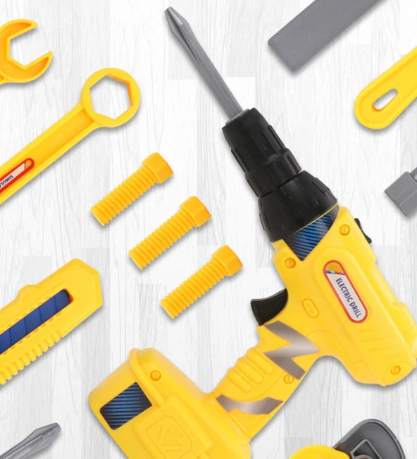 Pilli, 20 Parça  Oyuncak Tamir SETİ - Darbeli Matkap,Testere,Çekiç, Pense ve Fazlası... - 7