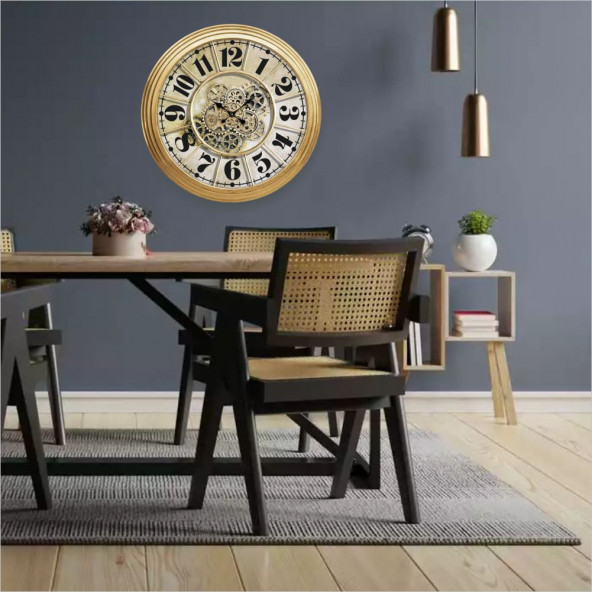 Dev Büyük 80cm Hareketli Çarklı Mekanizmalı Mekanik Salon Yemek Oturma Odası Resepsiyon Duvar Saati - Resim 3