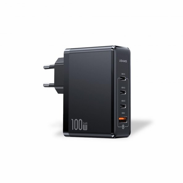 Usams US-CC163 T50 100W QC+PD 4 Port (3Type-C+1USB) GaN Hızlı Şarj Başlığı-Siyah