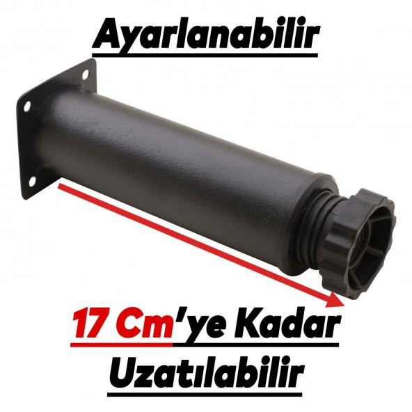 Mobilya Kanepe Baza Koltuk Metal Destek Ayağı Ayarlanabilir Siyah Ayak 15 cm ( 4 ADET) - 3