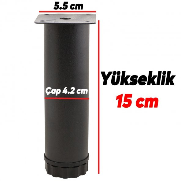 Mobilya Kanepe Baza Koltuk Metal Destek Ayağı Ayarlanabilir Siyah Ayak 15 cm ( 4 ADET) - 4