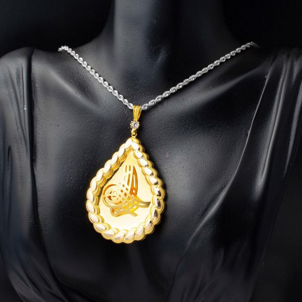 Pul Dizili Zincirsiz 14 Ayar Altın Tuğralı Kolye - Resim 2