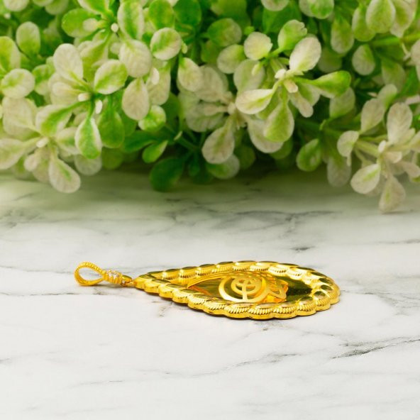 Pul Dizili Zincirsiz 14 Ayar Altın Tuğralı Kolye - Resim 3