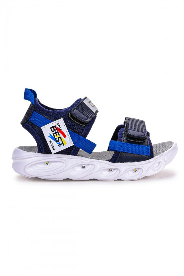 Kiko Kids 100 Işıklı Kız/Erkek Çocuk Cırtlı Sandalet Ayakkabı 100 Lacivert - Mavi