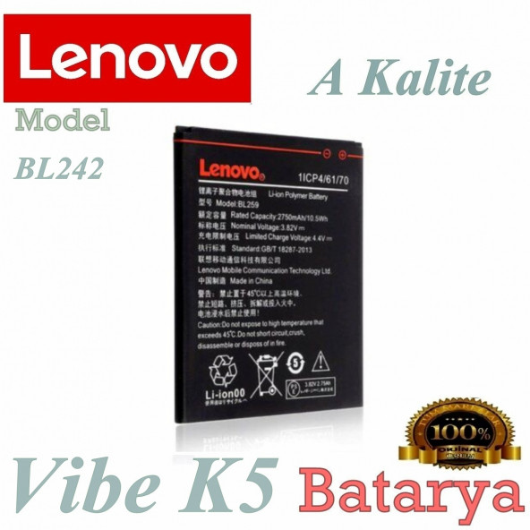 Lenovo K5 Batarya Lenovo Vibe K5 Batarya BL259 Uyumlu Yedek Batarya