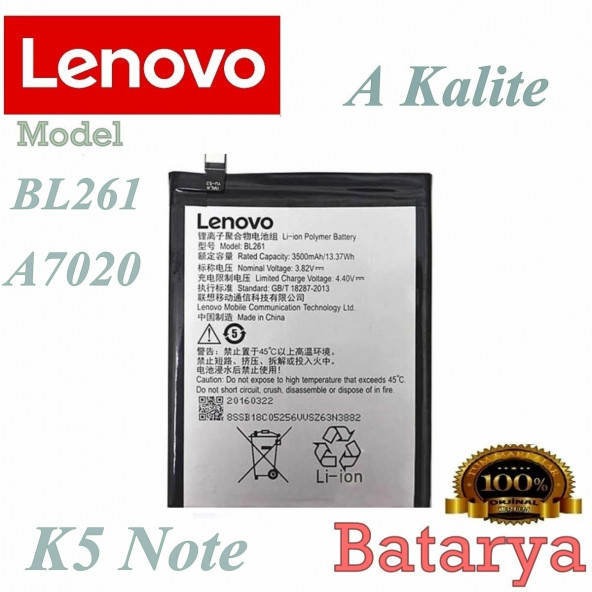 Lenovo K5 Note Batarya Lenovo Vibe K5 Note Batarya A7020 BL261 Uyumlu Yedek Batarya