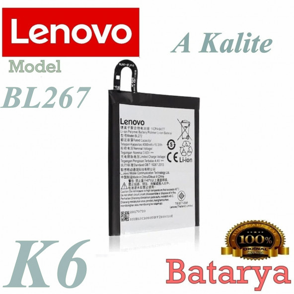 Lenovo K6 Batarya Lenovo Vibe K6 Batarya BL267 Uyumlu Yedek Batarya