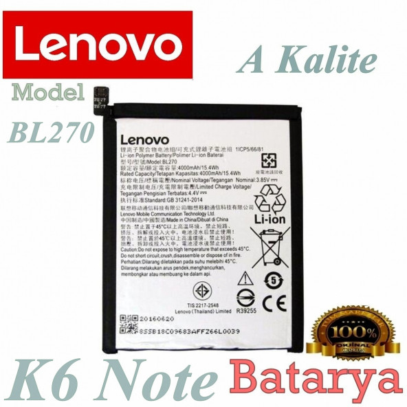 Lenovo K6 Note Batarya Lenovo Vibe K6 Note Batarya BL270 Uyumlu Yedek Batarya - 1