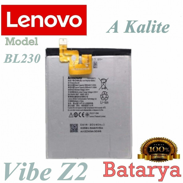 Lenovo Vibe Z2 Batarya BL230 Uyumlu Yedek Batarya