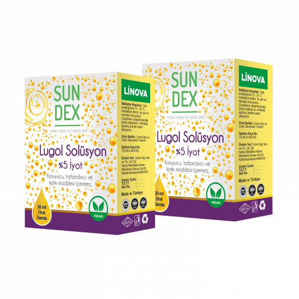 SUNDEX 2li Paket Lugol Solüsyon Yüzde 5 İyot 30 ml Damla