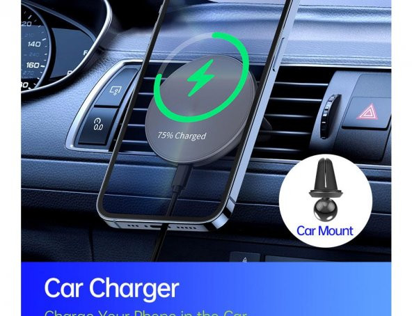 Coofbe 3in1 Magsafe 15W Kablosuz Şarj Standı Araç Şarjı İphone 14 13 12 11 Pro MAX Şarj Cihazı - 2