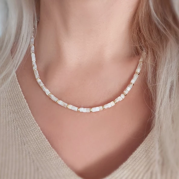 Vaoov 925 Ayar Gümüş Sedef ve Hematit Taşlı Kolye ürün görseli