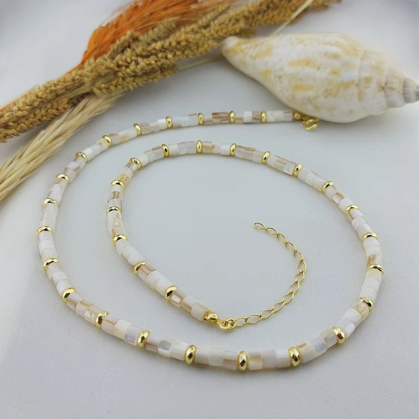 Vaoov 925 Ayar Gümüş Sedef ve Hematit Taşlı Kolye - Resim 8