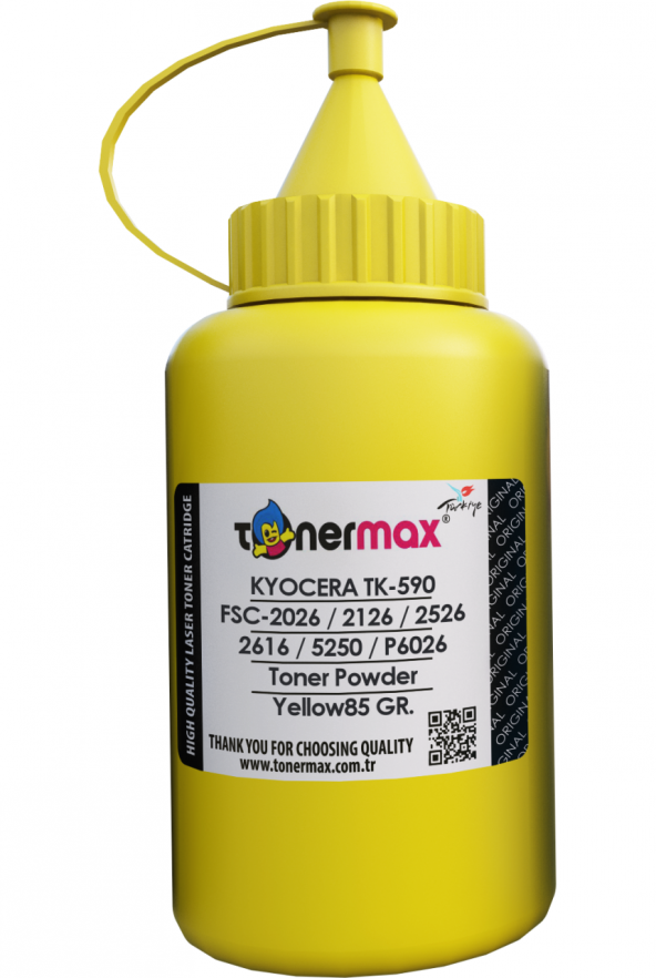 Kyocera TK-590 Sarı Toner Tozu / FSC5250 / FSC2626 / FSC2526 / FSC2126 / FSC2016 / P6026 / M6526 / M6026