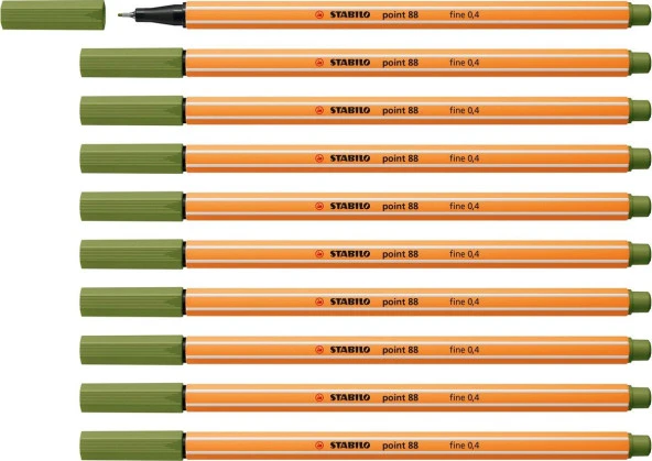 Stabilo İnce Keçe Uçlu Kalem 88 Point 0.4 MM Yosun Yeşili Fineliner Kalem (10 Lu Paket)