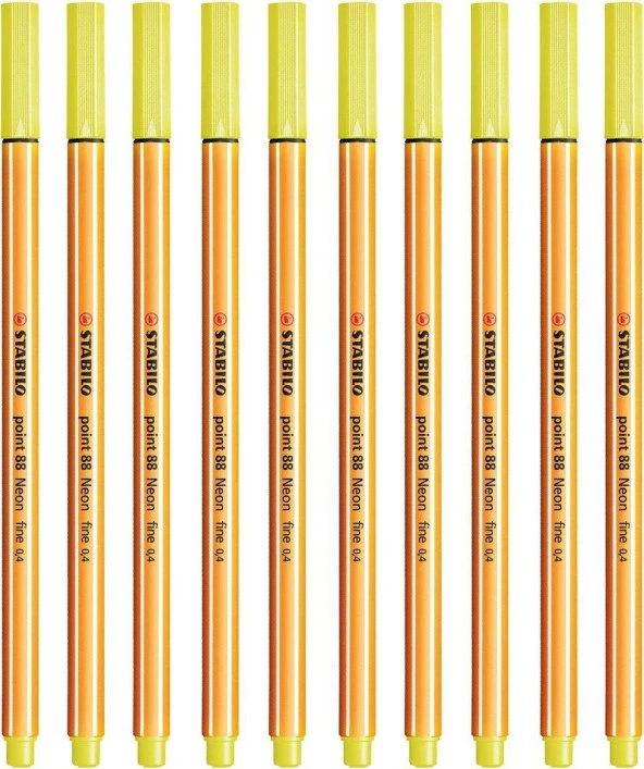 Stabilo İnce Keçe Uçlu Kalem 88 Point 0.4 MM Limon Sarısı Fineliner Kalem (10 Lu Paket)