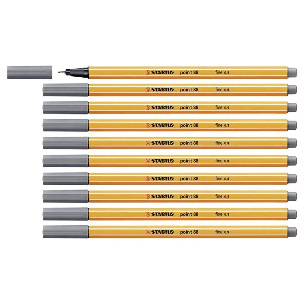 Stabilo İnce Keçe Uçlu Kalem 88 Point 0.4 MM Koyu Gri Fineliner Kalem (10 Lu Paket)