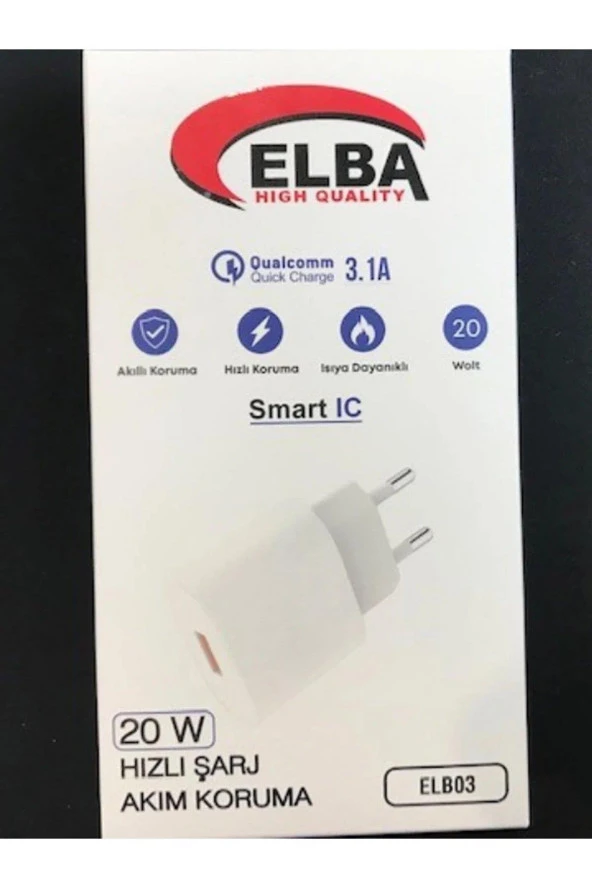 Elba Beyaz 20W USb Şarj Kafa QC4.0(Akıllı Koruma-Hızlı Şarj-Isıya Dayanıklı)