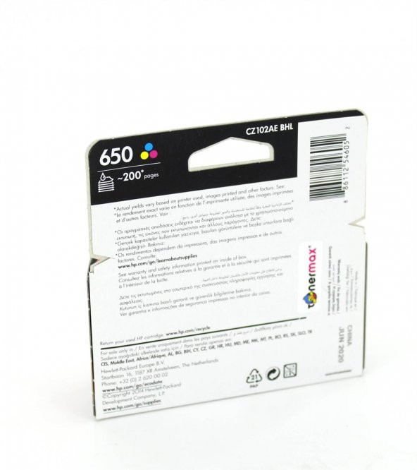 HP 650 CZ102A Orjinal Renkli Kartuş/1015 / 1016 / 1018 / 1515 / 1516 / 1518 / 2510 / 2515 / 2545 / 2546 / 2645 / 2646 / 2648 / 3510 / 3515 / 3540 / 3545 / 3546 / 3548 / 4515 / 4518 / 4640 / 4645 / 4646 - 4