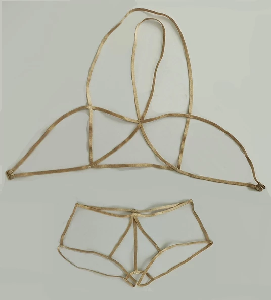 ASM1140 Kadın 2 li Gold Seviyore Bralet Sortlu Takım - 7