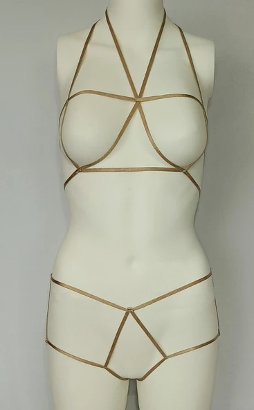 ASM1140 Kadın 2 li Gold Seviyore Bralet Sortlu Takım - 4