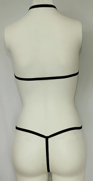 ASM1138 Kadın Siyah Kesişen Yollar Bady Suit - 7