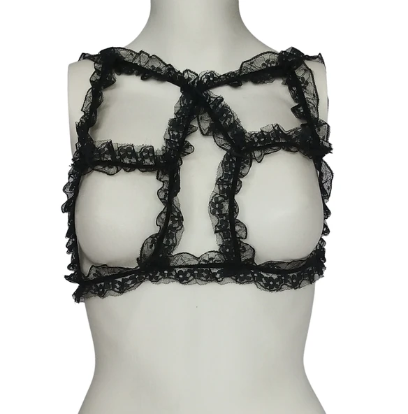 ASM1137 Kadın Siyah Fırfır Bahçesi Dantel Bralet