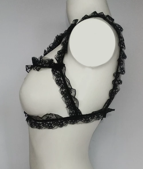 ASM1137 Kadın Siyah Fırfır Bahçesi Dantel Bralet - 5