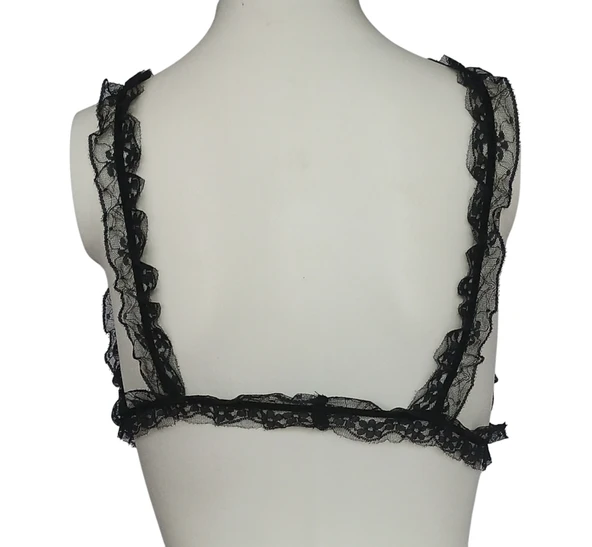 ASM1137 Kadın Siyah Fırfır Bahçesi Dantel Bralet - 3