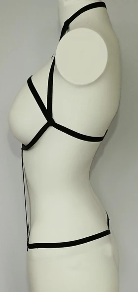 ASM1138 Kadın Siyah Kesişen Yollar Bady Suit - 6