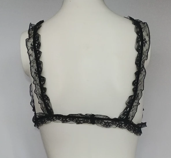 ASM1137 Kadın Siyah Fırfır Bahçesi Dantel Bralet - 6