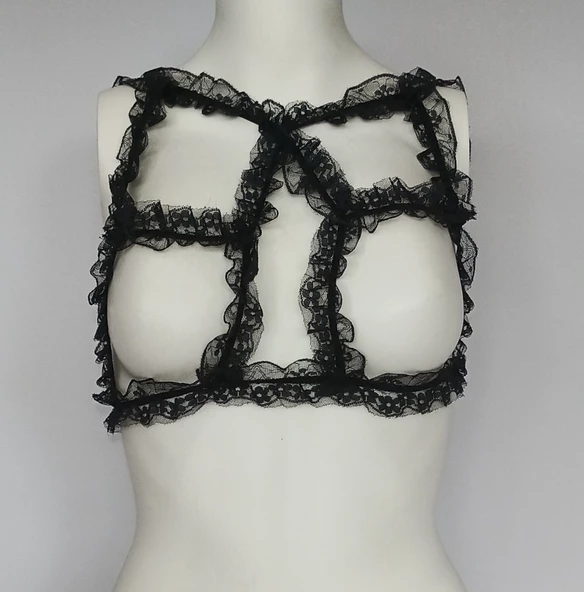 ASM1137 Kadın Siyah Fırfır Bahçesi Dantel Bralet - 4