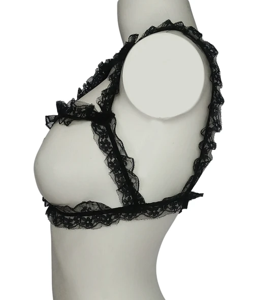 ASM1137 Kadın Siyah Fırfır Bahçesi Dantel Bralet - 2