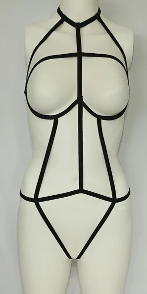 ASM1138 Kadın Siyah Kesişen Yollar Bady Suit - 4
