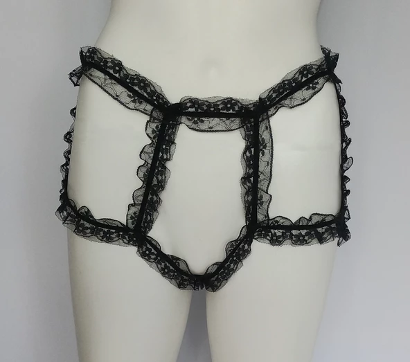 ASM1136 Kadın Siyah Kral Tacı Dantel Boxer - Resim 4