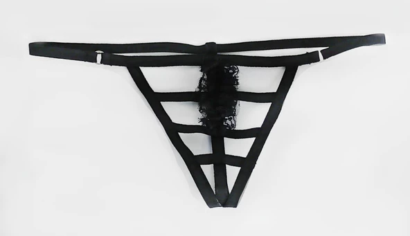 ASM1133 Kadın Siyah Kafesler Ardında String - Resim 7