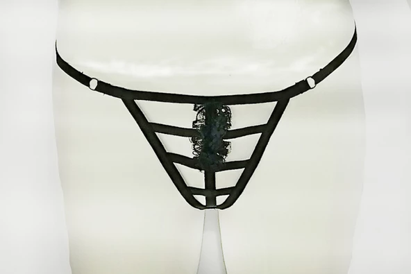 ASM1133 Kadın Siyah Kafesler Ardında String - Resim 2