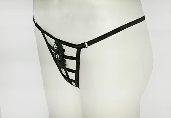 ASM1133 Kadın Siyah Kafesler Ardında String - Resim 5